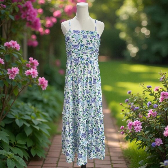 Grace Karin Floral Cottagecore Midi Dress Summer Vacation Coquette Romantic M - Picture 1 of 11